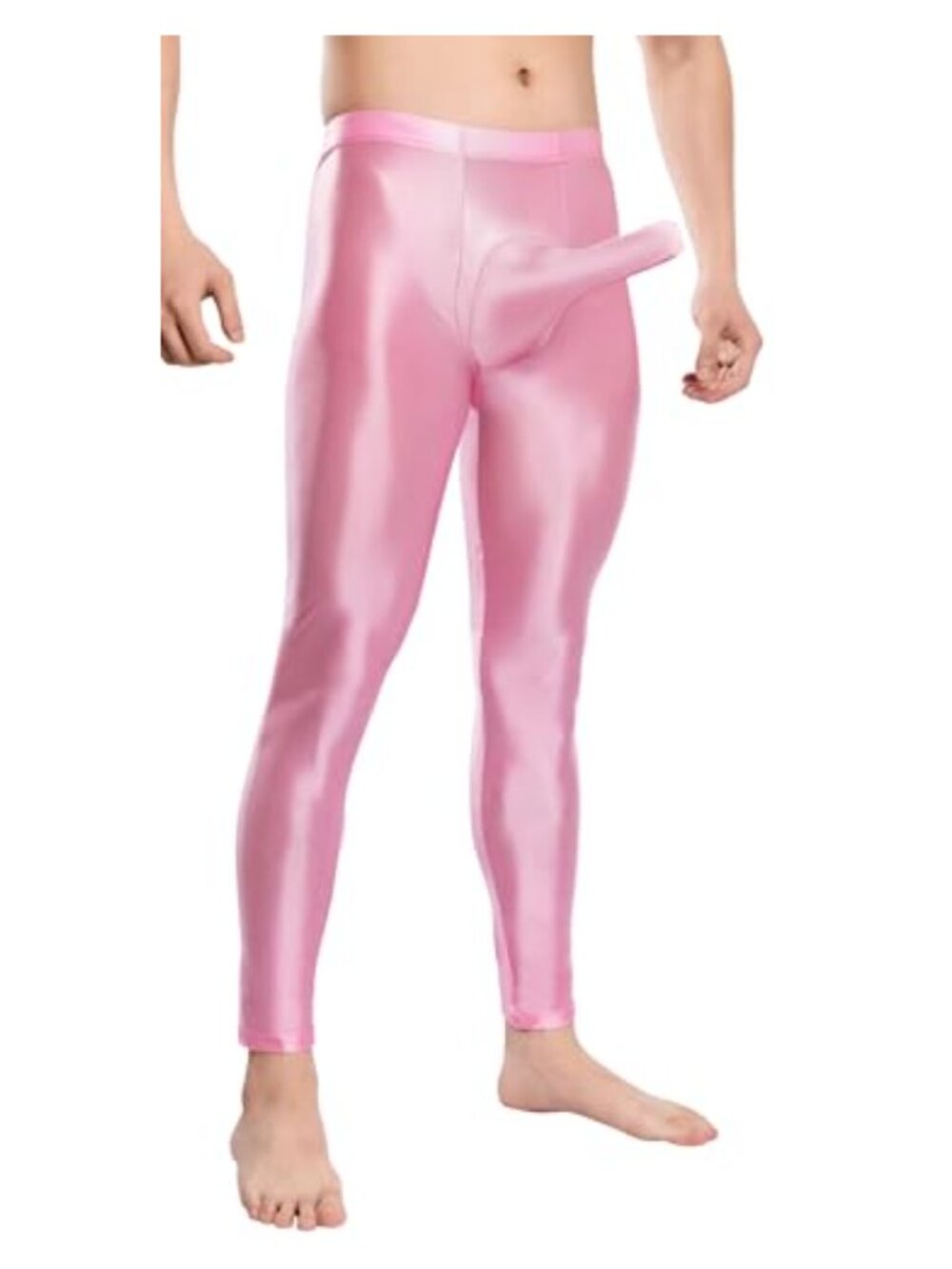 Men's Shiny Glossy Compression Leggings High Stretch Nylon Tights Pants